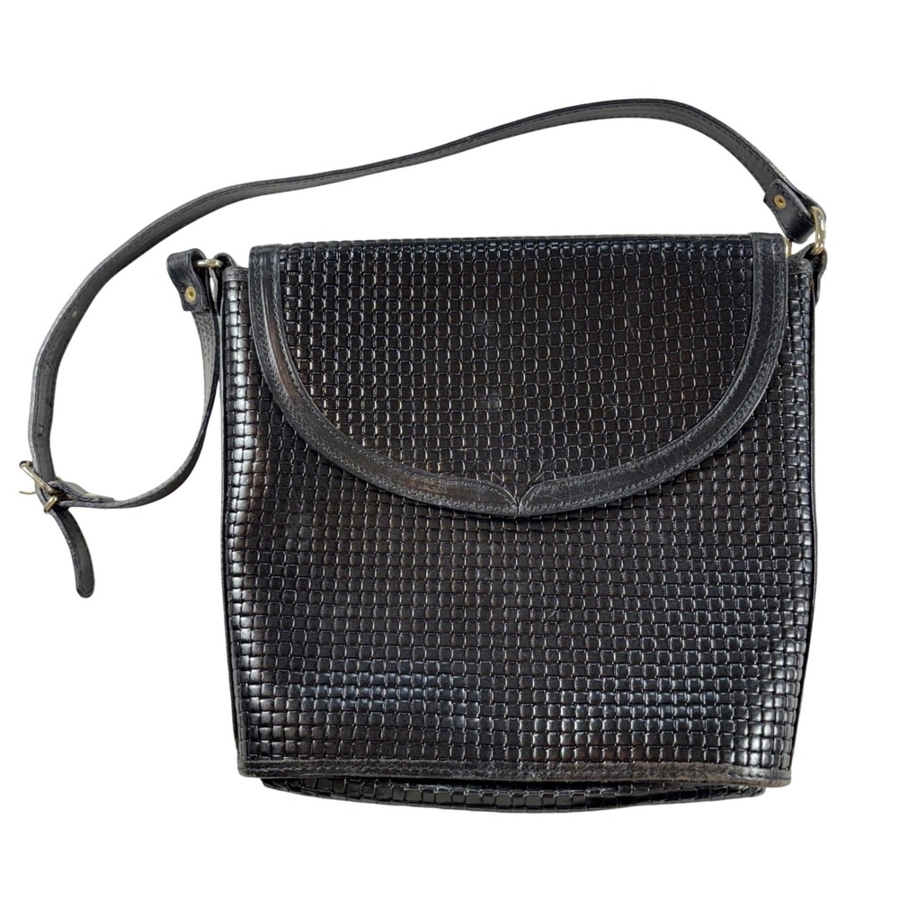 Vintage Buggatti Woven Leather Shoulder Bag Made in Italy Gold Tone Accents Fair - Picture 1 of 10